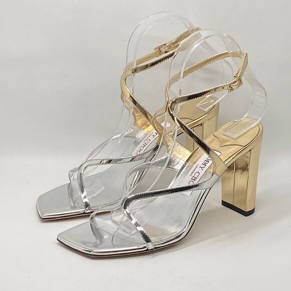 Jimmy Choo Azie 85MM Metallic Leather Sandals size 37 - Picture 4 of 13